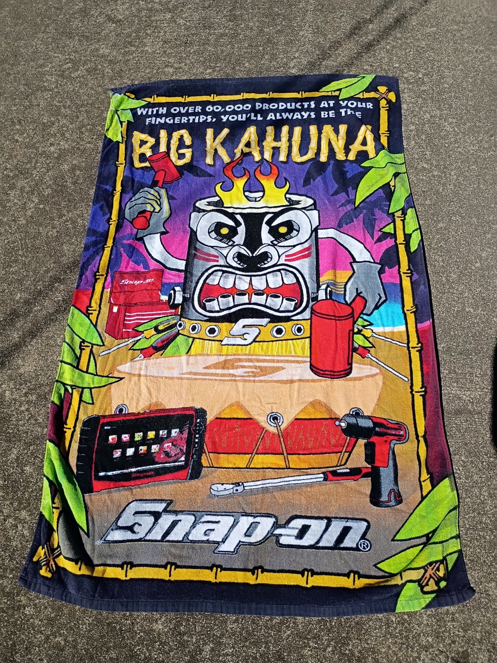 Vintage Big Kahuna Snap-On 100% Cotton Beach Towel Blanket 55" x 34.5"